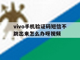 vivo手机验证码短信不跳出来怎么办呀视频