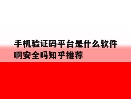 手机验证码平台是什么软件啊安全吗知乎推荐